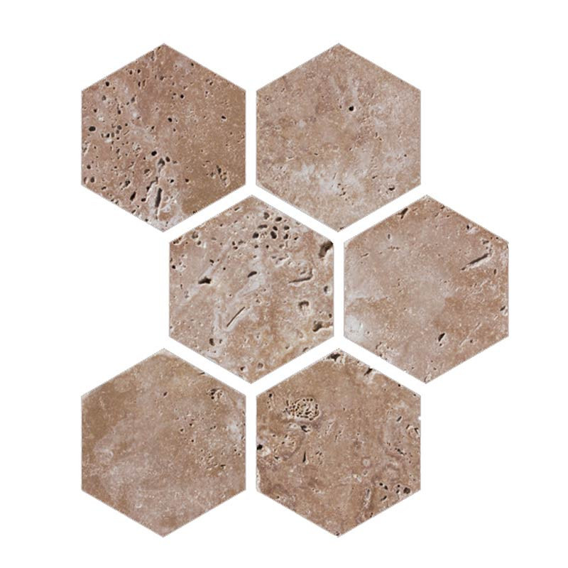 Hexagone large en pierre naturelle marron 11,2 x 9,7 cm sur trame de 30 x 30 cm Noce (1 pièce)