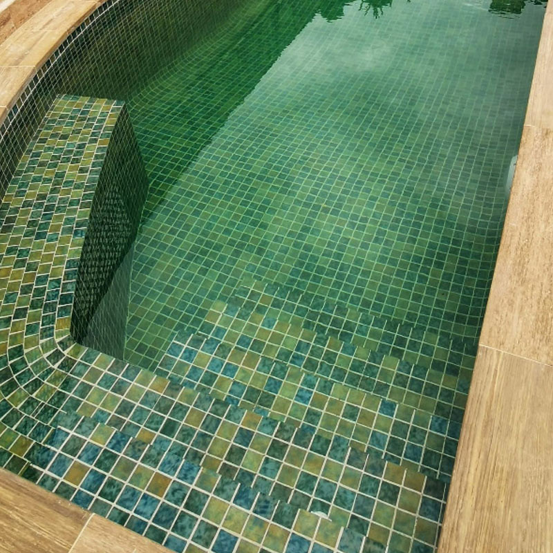 Mosaïque piscine émaux de verre vert 2,5 x 2,5 cm Paradise Stone Sandy Bali 2 m²