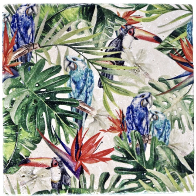 Pierre naturelle décorée travertin motif jungle 20 x 20 cm rio (1 pièce)