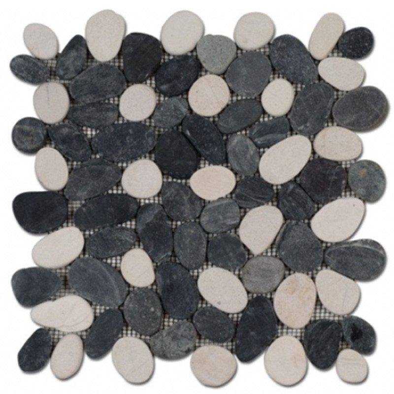 Mosaïque galets de Bali sciés 30 x 30 cm Blanc noir