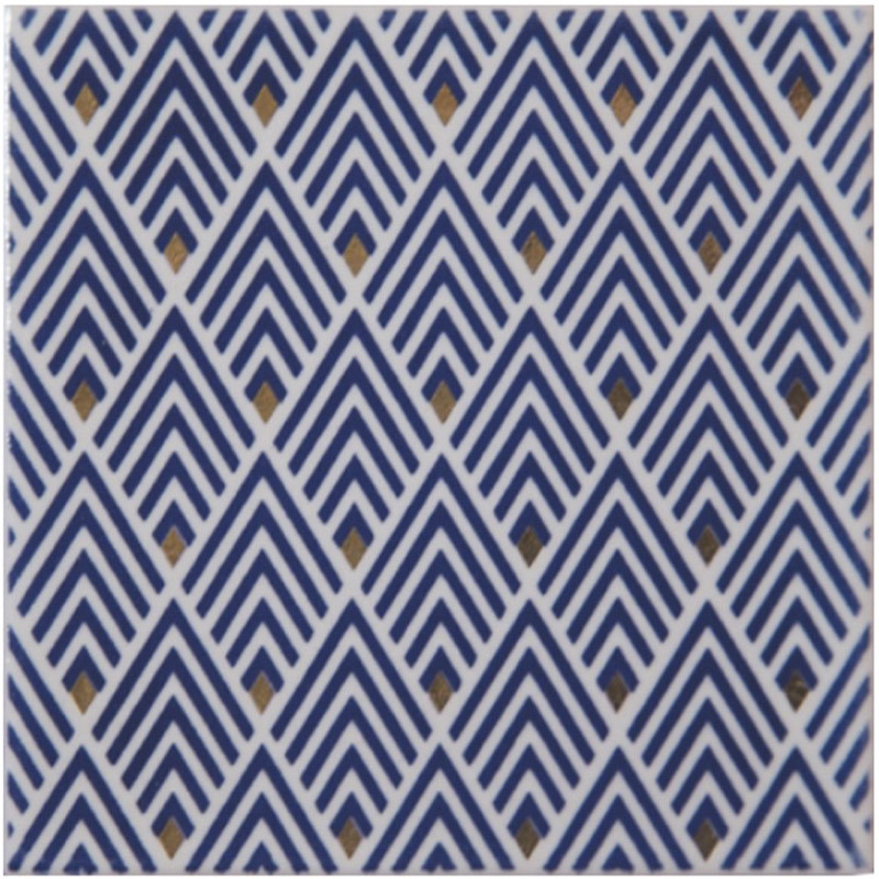 Carrelage décor émaillé motif 10 x 10 cm Wagami Aeka Bleu et Or