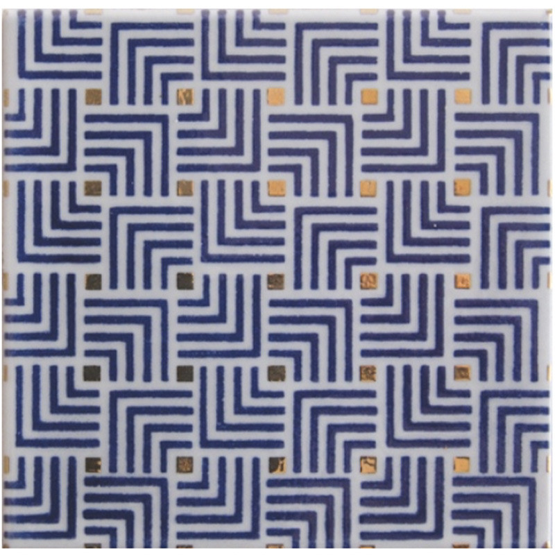 Carrelage décor émaillé motif 10 x 10 cm Wagami Kondo Bleu et Or