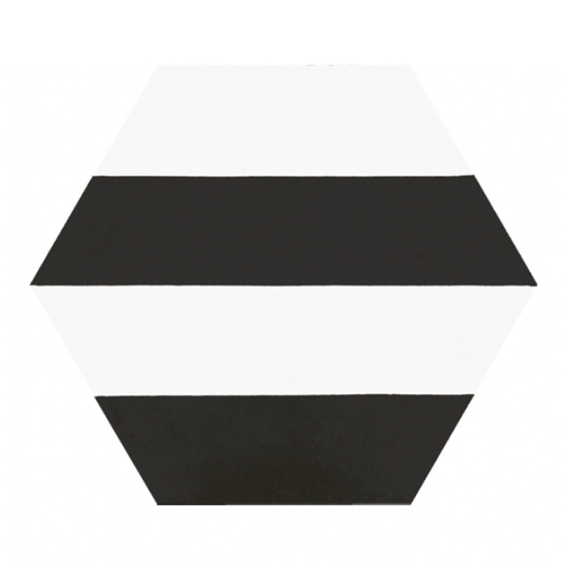 Carrelage hexagonal à rayure blanc et noir 25 x 22 cm motif Capri Black