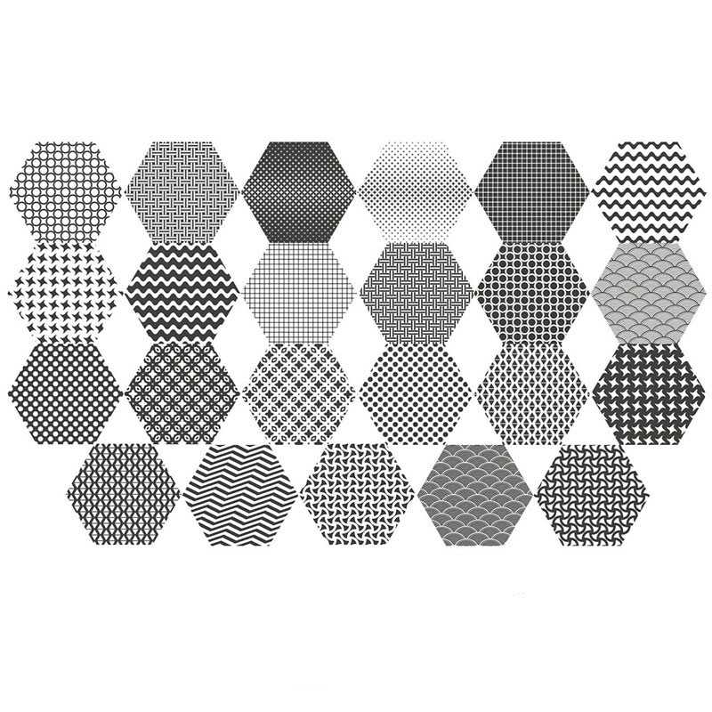 Carrelage hexagonal motifs blanc et noir25 x 22 cm Patchwork Moma