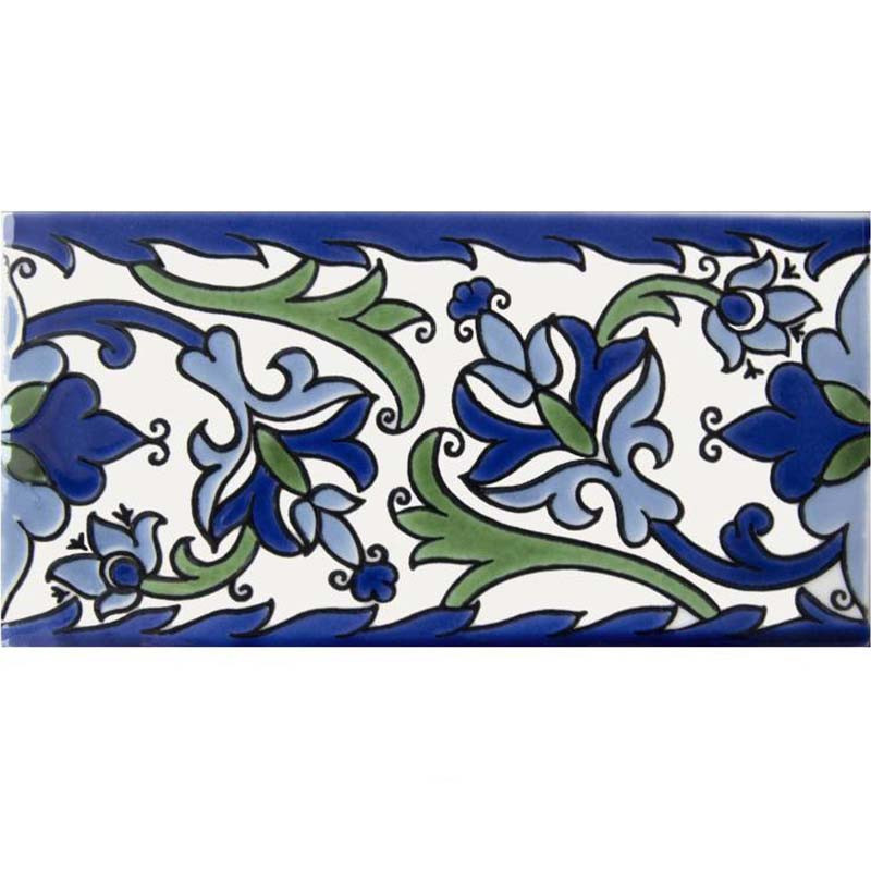 Faïence peinte à la main 20 x 20 cm décor Oriental Tradition Frise Samarra Vert
