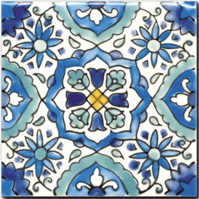 Carrelage mural décor Méditerranéen 10 x 10 cm peint à la main Houda Bleu