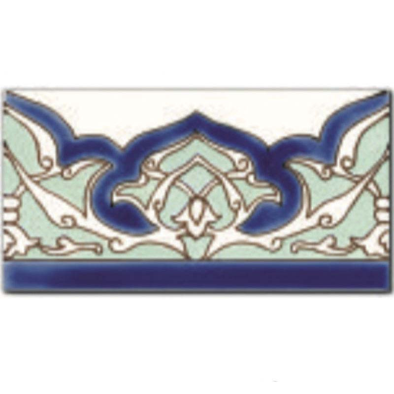 Frise en faïence peinte à la main 10 x 20 cm décor Oriental Frise Ispahan Vert