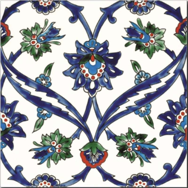 Carrelage mural peint à la main 20 x 20 cm décor Oriental Izmir Bleu