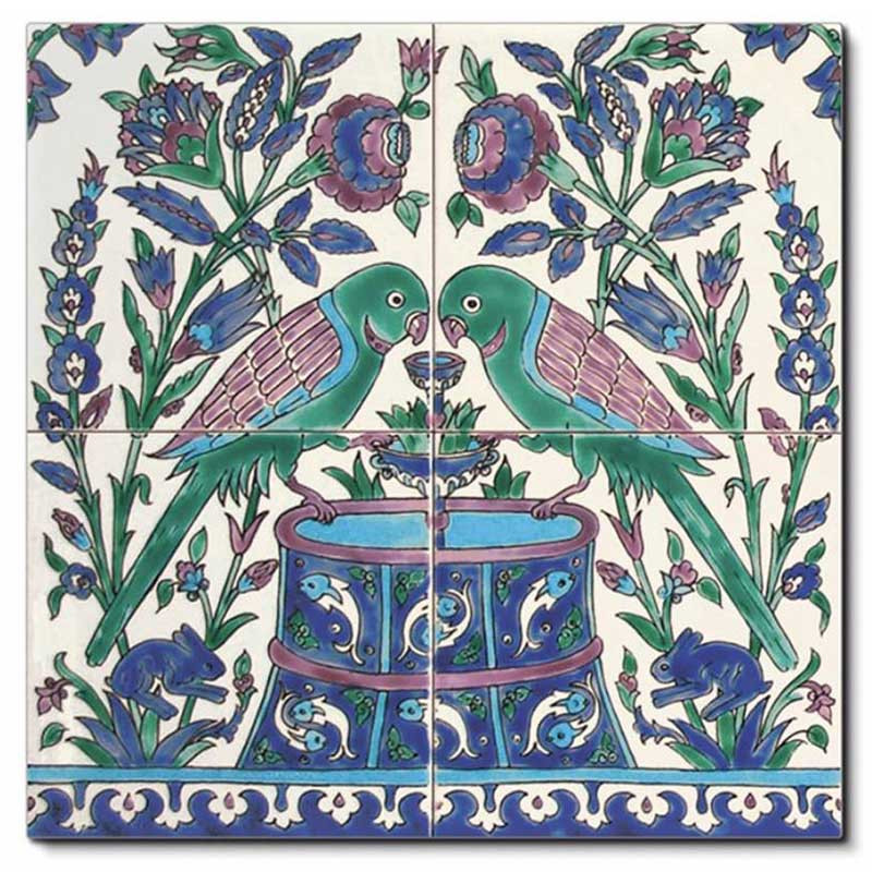 Fresque artisanale 40 x 40 cm décor oriental 4 carreaux Samarkand