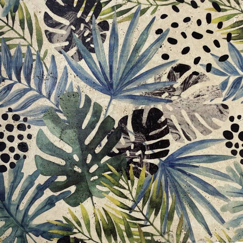 Pierre naturelle décorée jungle 20 x 20 cm travertin motif Caracas (1 pièce)