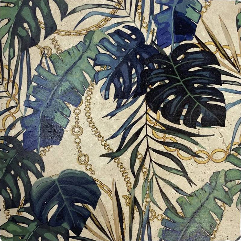 Pierre naturelle décorée jungle 20 x 20 cm travertin motif Milano (1 pièce)