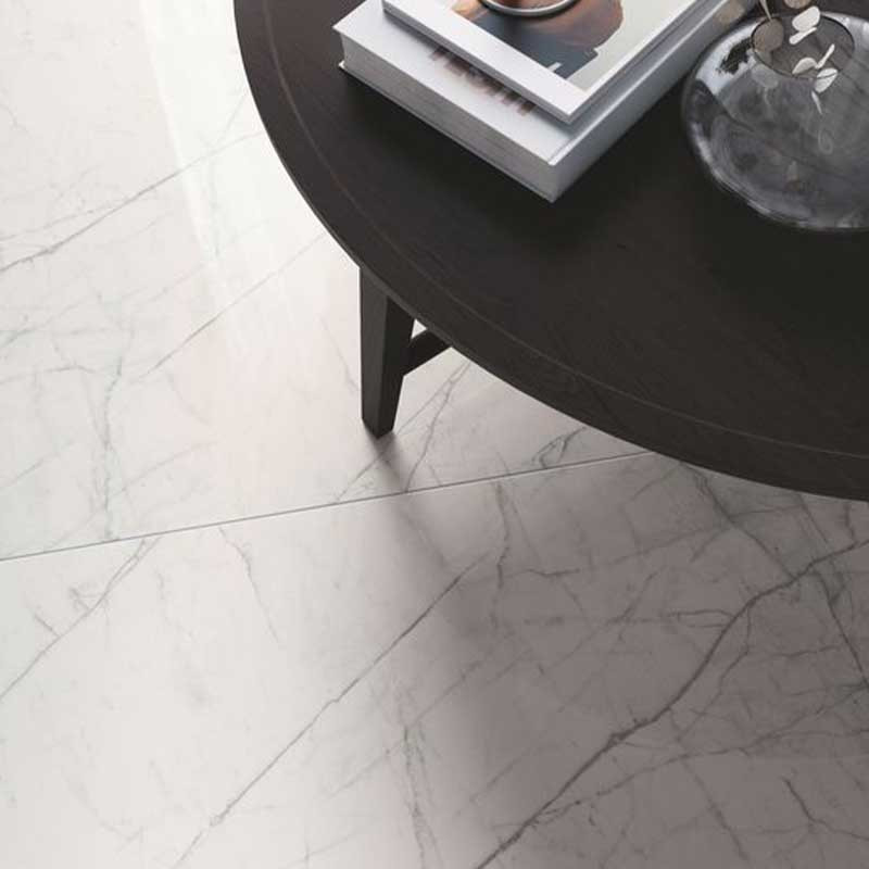 Carrelage slim fine épaisseur imitation marbre blanc 90 x 90 x 0,6 cm MARMOSMART STATUARIETTO SMART LUCIDA 2,43 m²