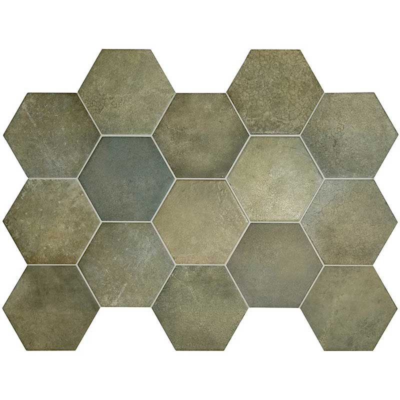 Carrelage hexagonal vert 17,5 x 20 cm Tomette aspect terre cuite Heritage Jungle