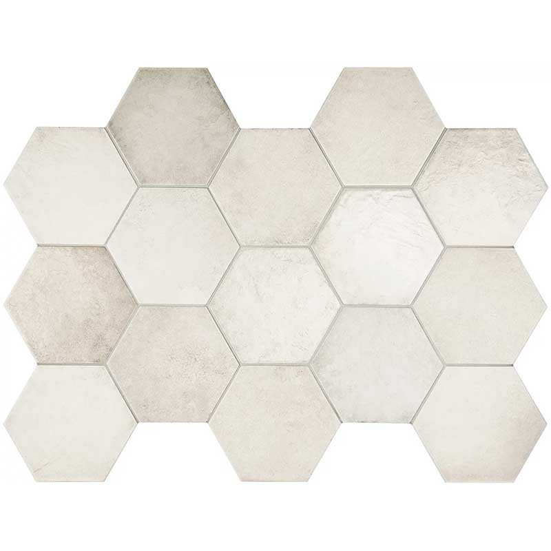 Carrelage hexagonal blanc 17,5 x 20 cm Tomette aspect terre cuite Heritage Snow