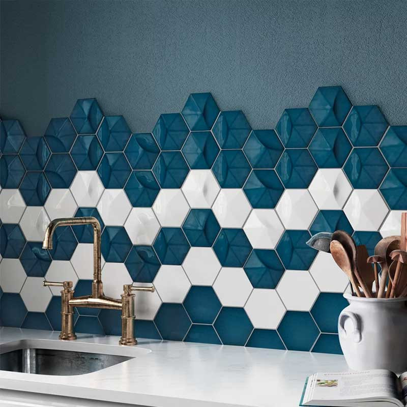 Carrelage relief hexagonal 12,4 x 10,7 cm Magical3 Oberland White & Electric Blue