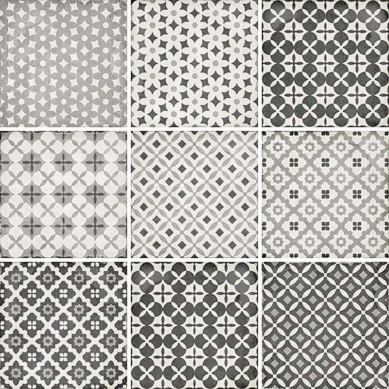 Carrelage imitation carreau ciment motif 20 x 20 cm Art Nouveau Patchwork Alamada Grey